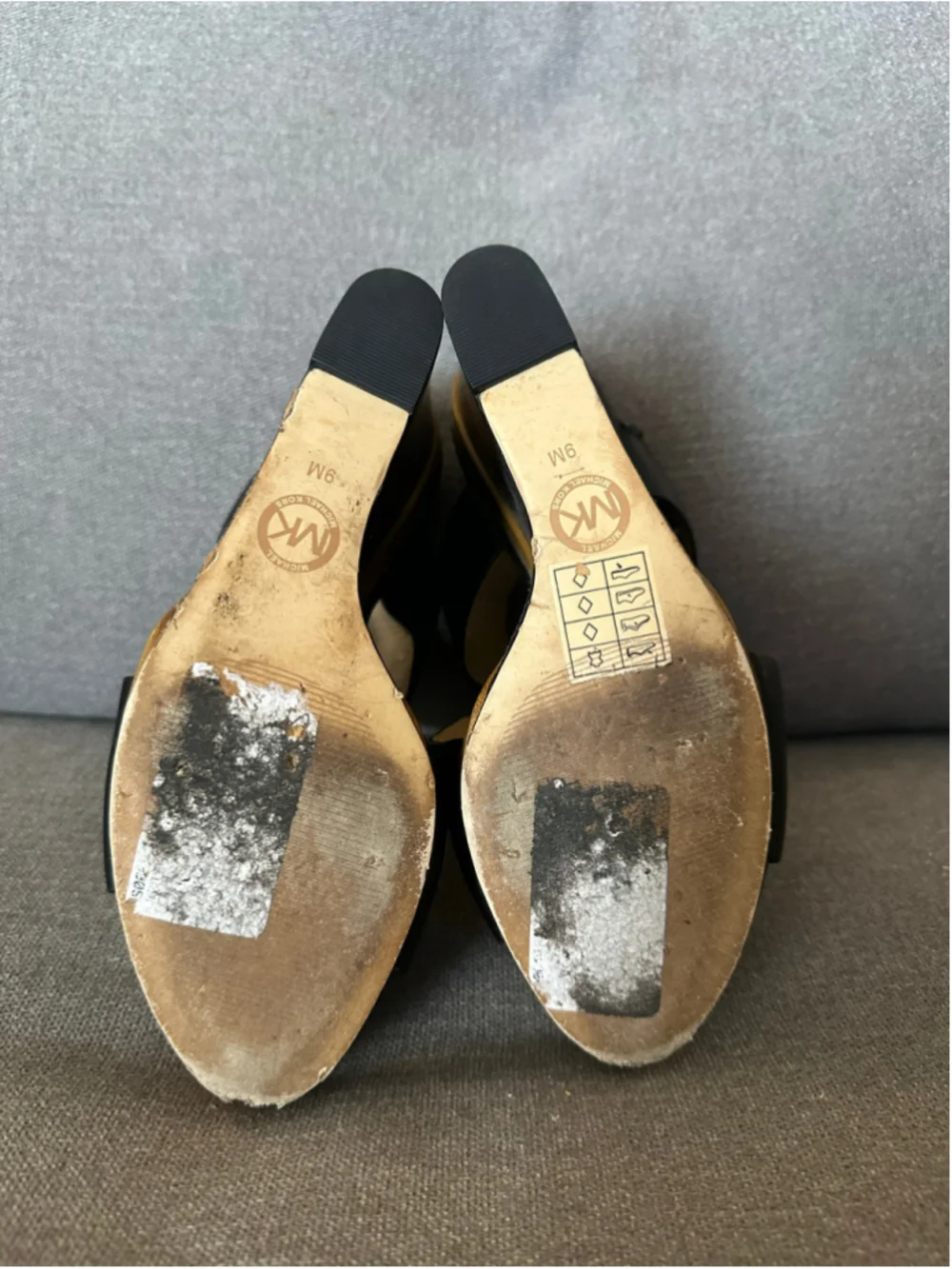 Michael Kors Black and Tan Wedge Sandals Size 9